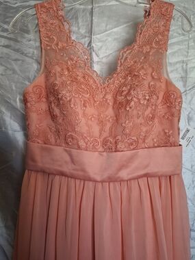 Azazie Coral Lace V-Neck Chiffon Bridesmaid Dress
